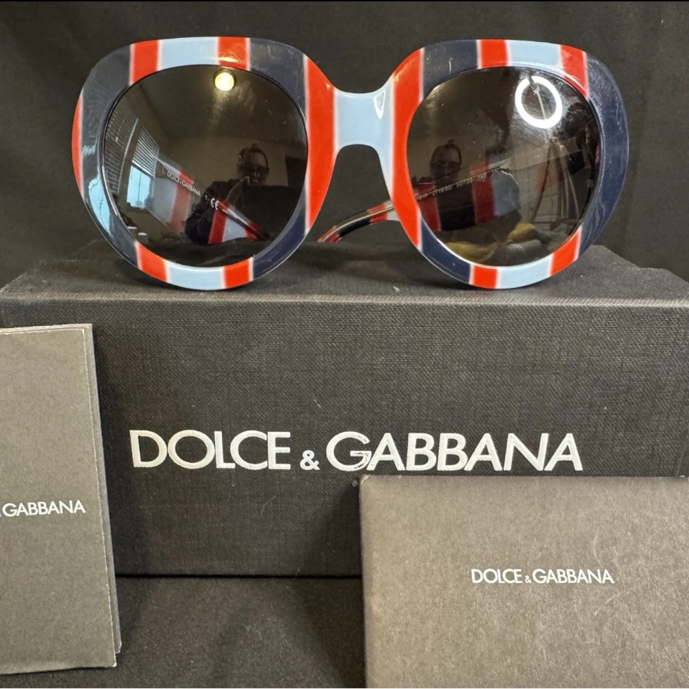 Dolce & Gabbana Red and Blue Striped Oversized Sunglasses with box